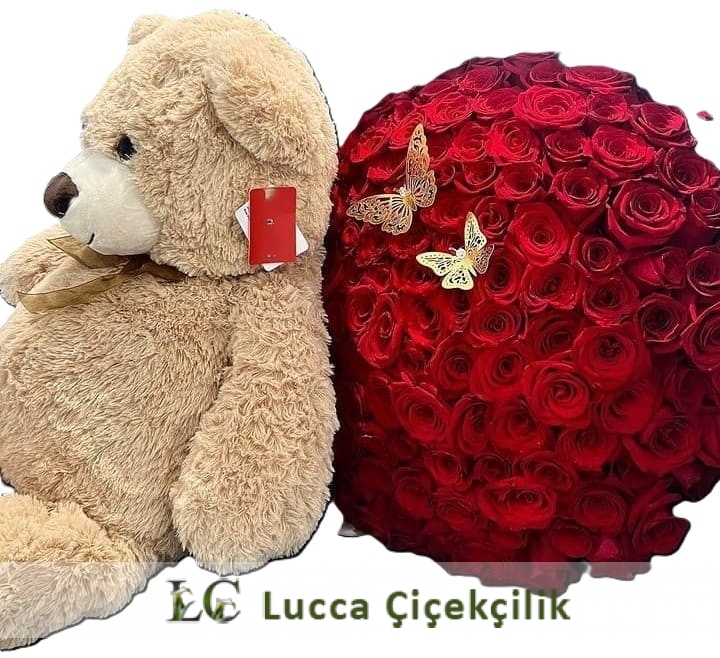 SEVİMLİ AYICIĞIN KUCAĞINDA 51 ADET GÜL BUKETİ