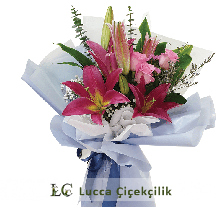 PEMBE LİLYUM BUKETİ